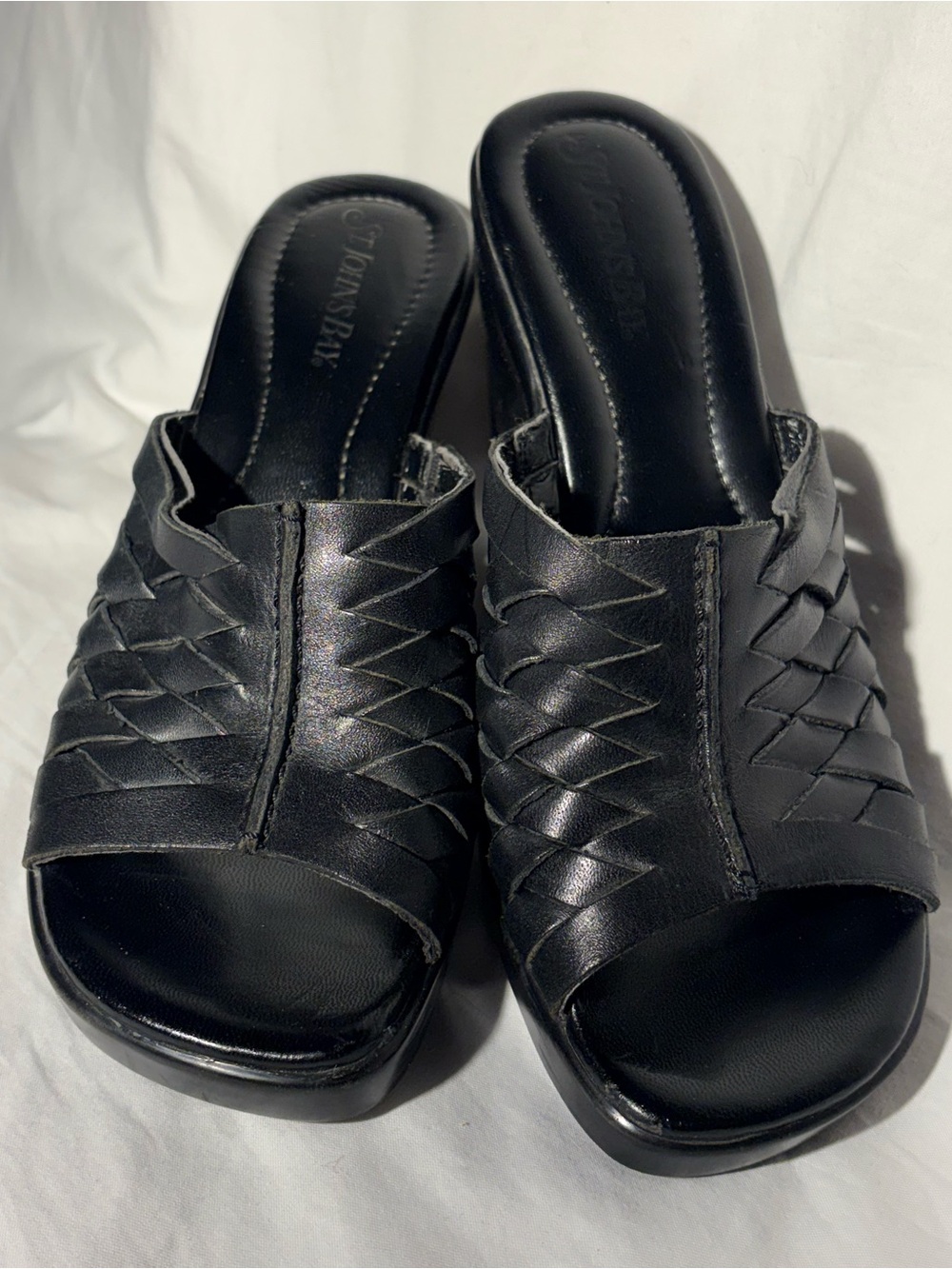 Vintage Black Woven Leather Slide Heels Women’s Size 7M